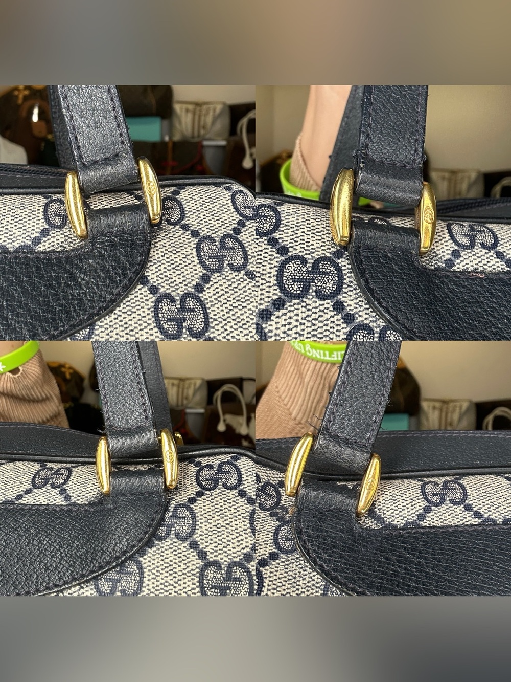 Vintage Gucci Accessory Collection Navy GG Tubular Boston Satchel w/ COA - Picture 10 of 16